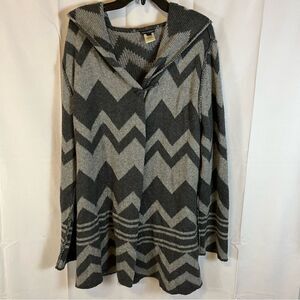 COCO & Carmen Women’s Gray Open Front Hooded Chevron Sweater Cardigan S/M